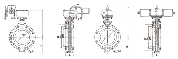 氣動(dòng)三偏心法蘭蝶閥結(jié)構(gòu)圖