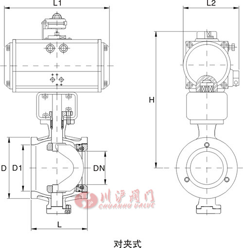 氣動(dòng)對夾式V型球閥結(jié)構(gòu)圖